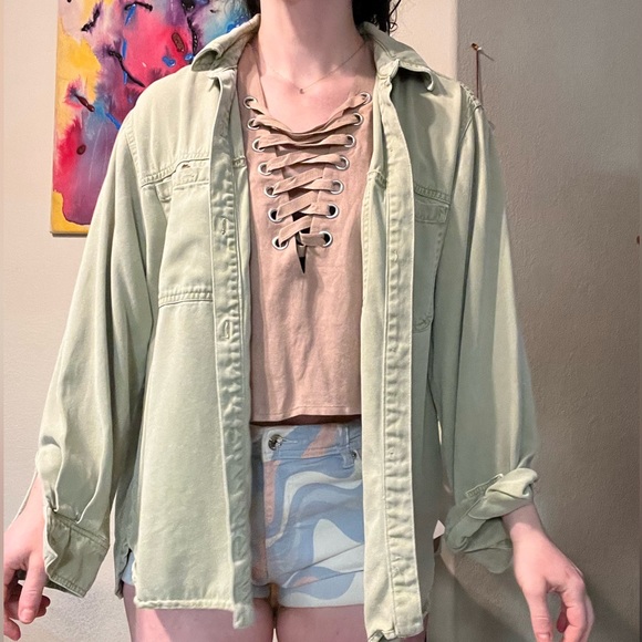 Zara Sage Green Shacket Jacket - Picture 1 of 4